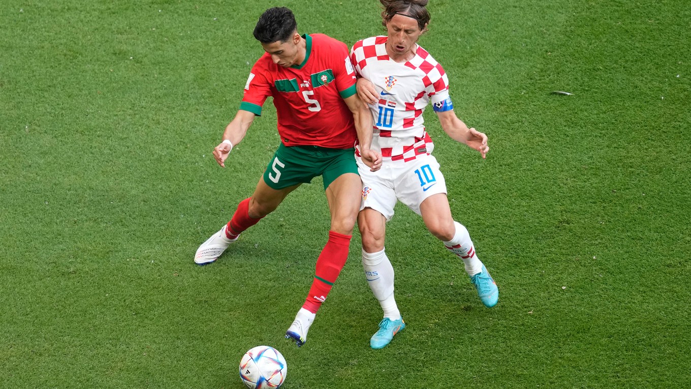 Momentka zo zápasu Chorvátsko - Maroko na MS vo futbale 2022.