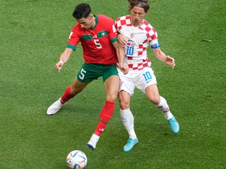 Momentka zo zápasu Chorvátsko - Maroko na MS vo futbale 2022.