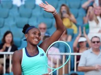 Coco Gauffová na turnaji WTA Miami 2025.