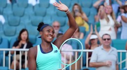 Coco Gauffová na turnaji WTA Miami 2025.