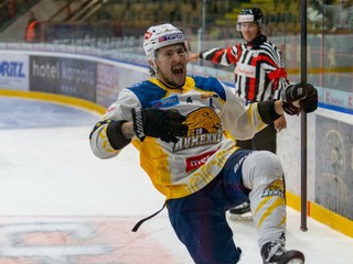 HC 19 Humenné oslavuje gól v zápase Tipos SHL.