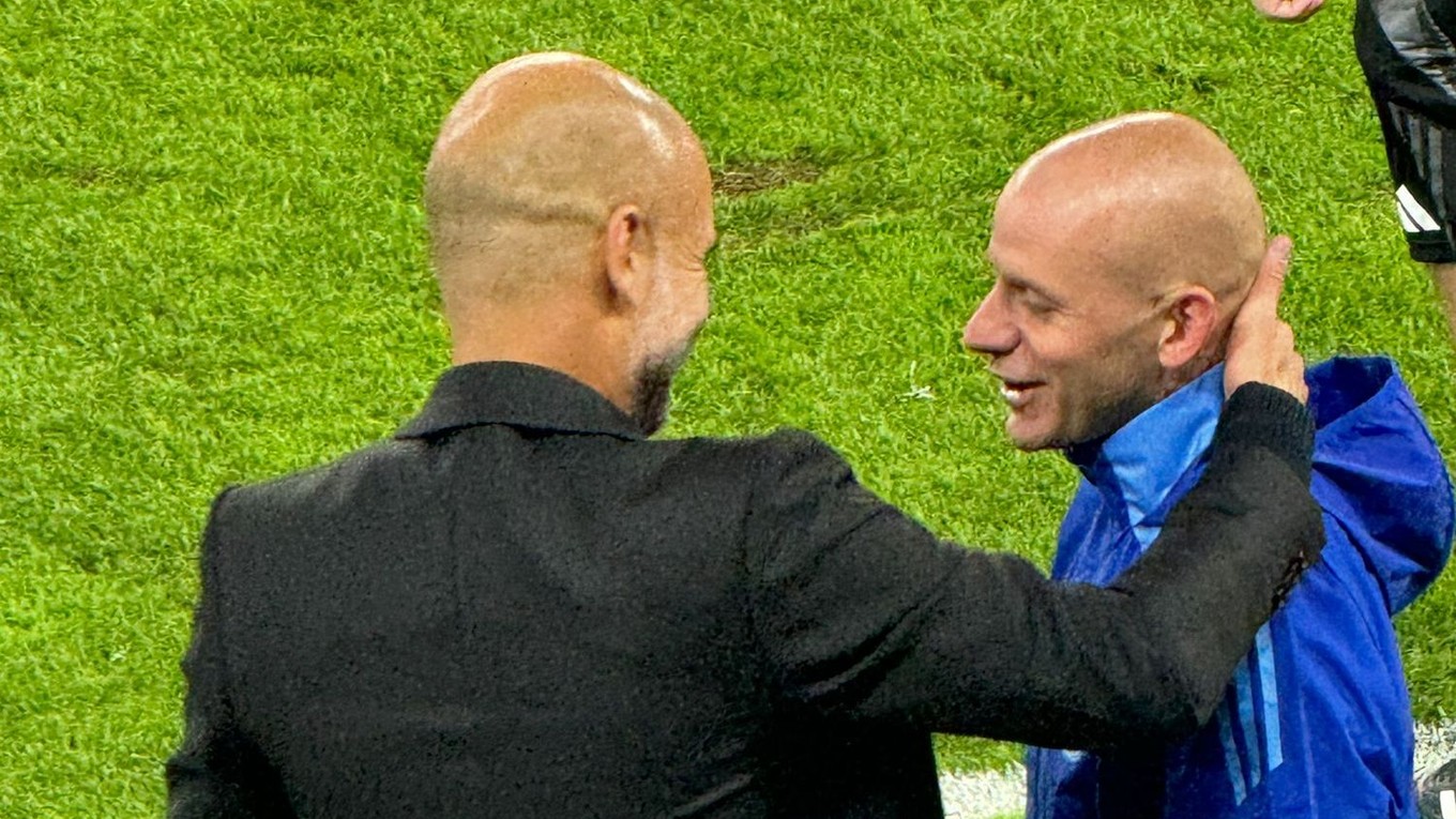 Vladimír Weiss ml. a tréner Pep Guardiola.