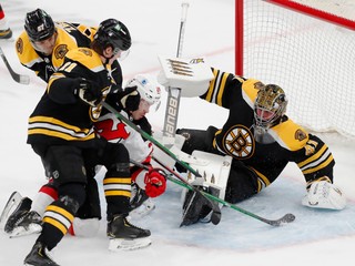 Jaroslav Halák v bránke Boston Bruins.