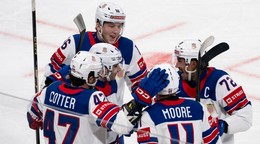 Americkí hokejisti počas MS 2026 vo Švajčiarsku.