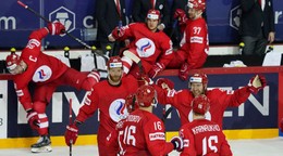 Ruskí hokejisti počas MS v hokeji 2021.
