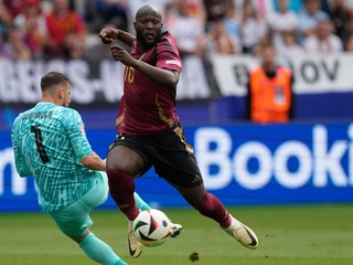 Belgický útočník Romelu Lukaku v gólovej šanci v zápase proti Slovensku na EURO 2024.