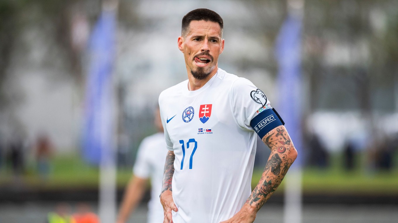 Marek Hamšík počas zápasu Island - Slovensko v kvalifikácii EURO 2024.