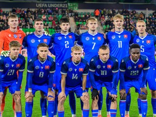 Tím Slovenska pred zápasom D-skupiny kvalifikácie na Majstrovstvá Európy 2027 hráčov do 21 rokov.