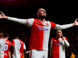 Radosť Slavie Praha po víťazstve nad Duklou Praha.