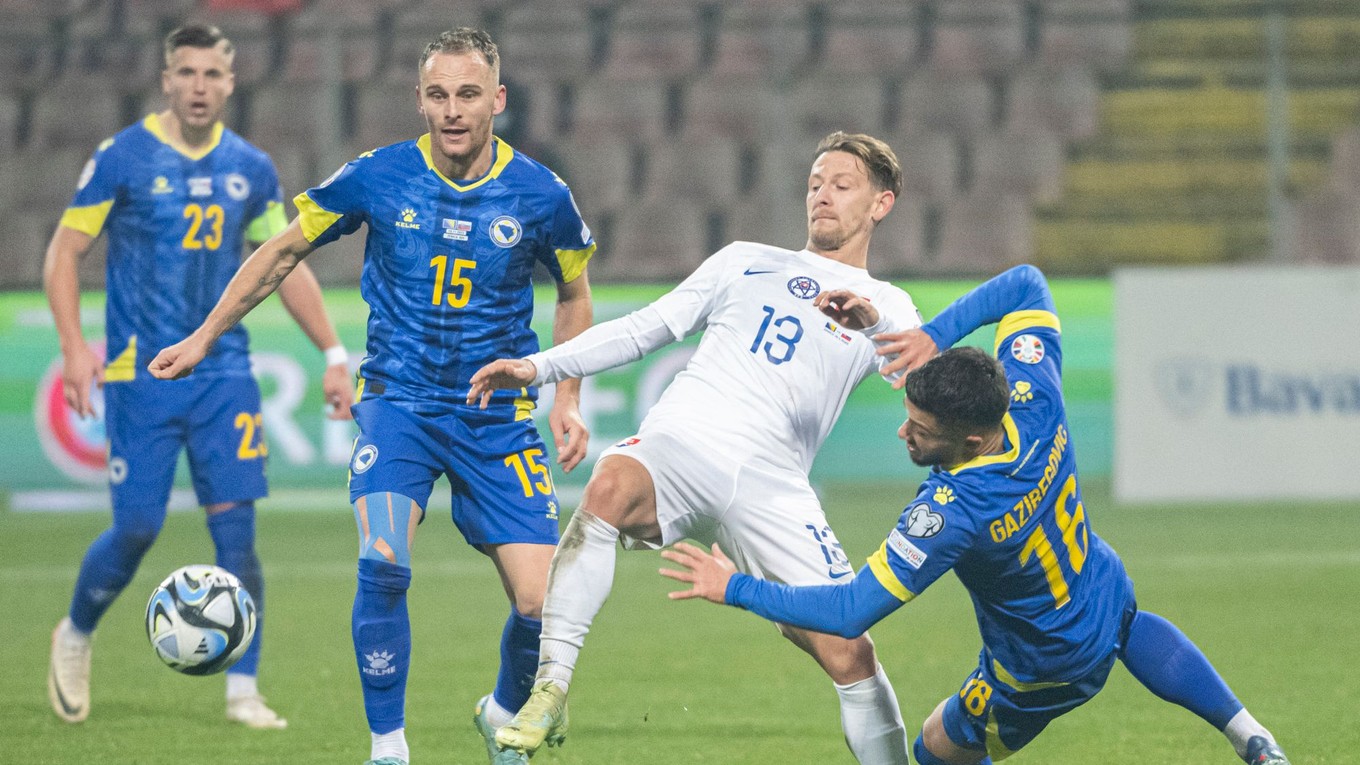 Patrik Hrošovský v zápase Bosna a Hercegovina - Slovensko v kvalifikácii EURO 2024.