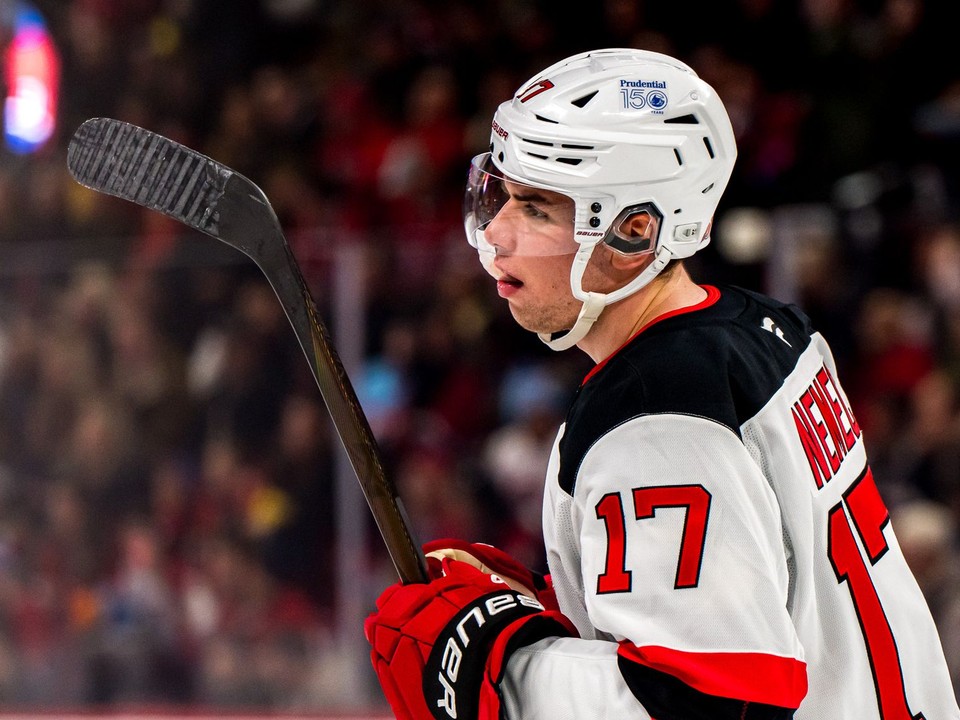 Šimon Nemec počas zápasu Montreal Canadiens - New Jersey Devils.