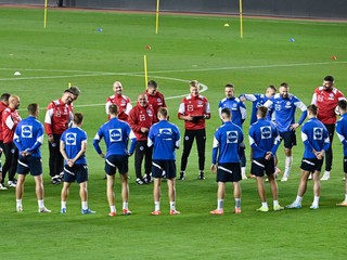 Snímka z tréningu slovenskej futbalovej reprezentácie.
