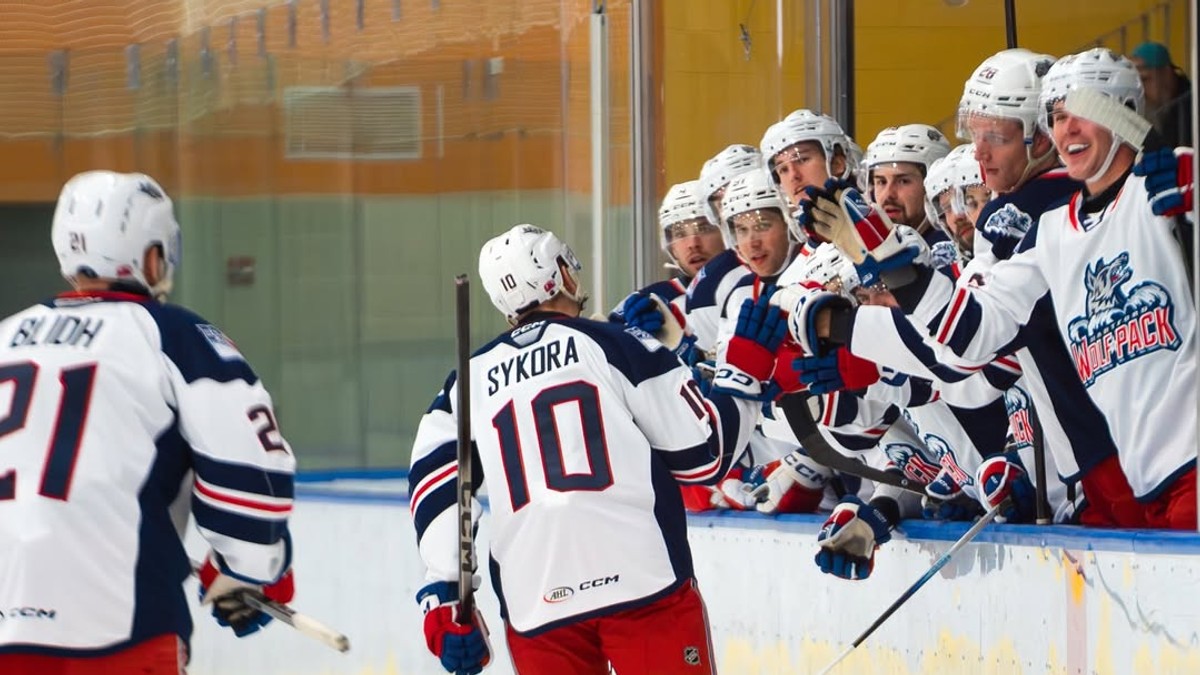 Slovenský hokejista Adam Sýkora sa teší z gólu. 