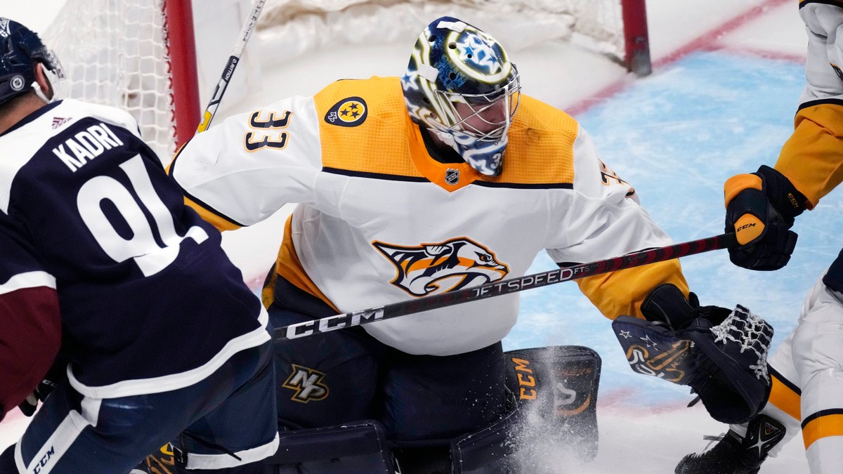 David Rittich v zápase Nashville Predators - Colorado Avalanche.