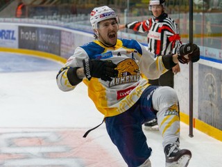 HC 19 Humenné oslavuje gól v zápase Tipos SHL.