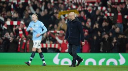 Pep Guardiola a Erling Haaland po prehre s Arsenalom.