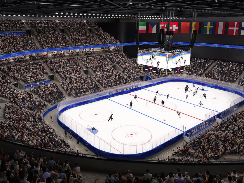 Vizualizácia ľadovej plochy v aréne Santagiulia v Miláne.