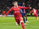 Harvey Elliott oslavuje gól v zápase PSG - Liverpool