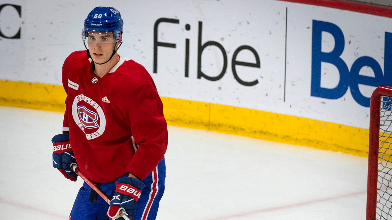 Juraj Slafkovský na tréningu Montrealu Canadiens.