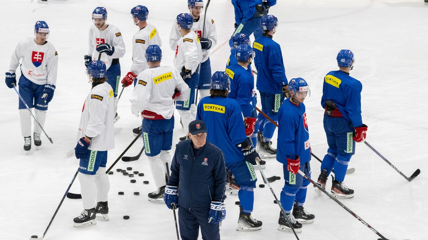 Slovenskí hokejisti na tréningu