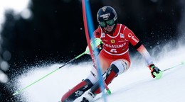 Švajčiarka Camille Rastová počas prvého kola slalomu v Kranjskej Gore.