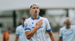 Slovenský futbalista Tomáš Rigo sa teší z gólu v drese Baníka Ostrava.