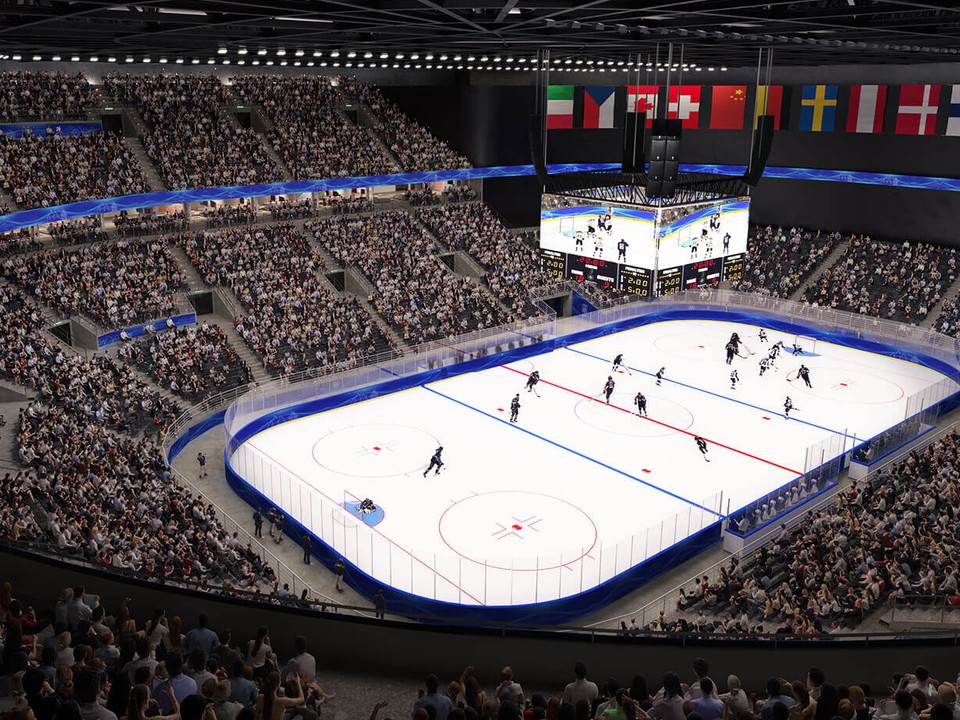 Vizualizácia ľadovej plochy v aréne Santagiulia v Miláne.