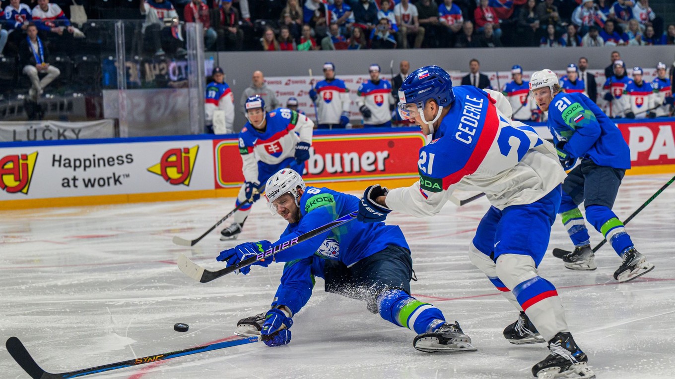 Fotka zo zápasu Slovensko - Slovinsko na MS v hokeji 2026.