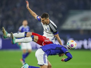 Lászlo Bénes (hore) a Blendi Idrizi v zápase FC Schalke 04 - Hamburger SV.