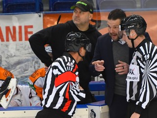 Fínsky tréner Tomek Valtonen diskutuje s rozhodcami.