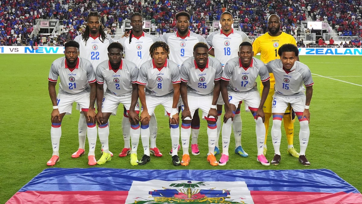 Na archívnej snímke z 3. júna 2026 futbalisti Haiti pózujú pred prípravným duelom proti Novému Zélandu.