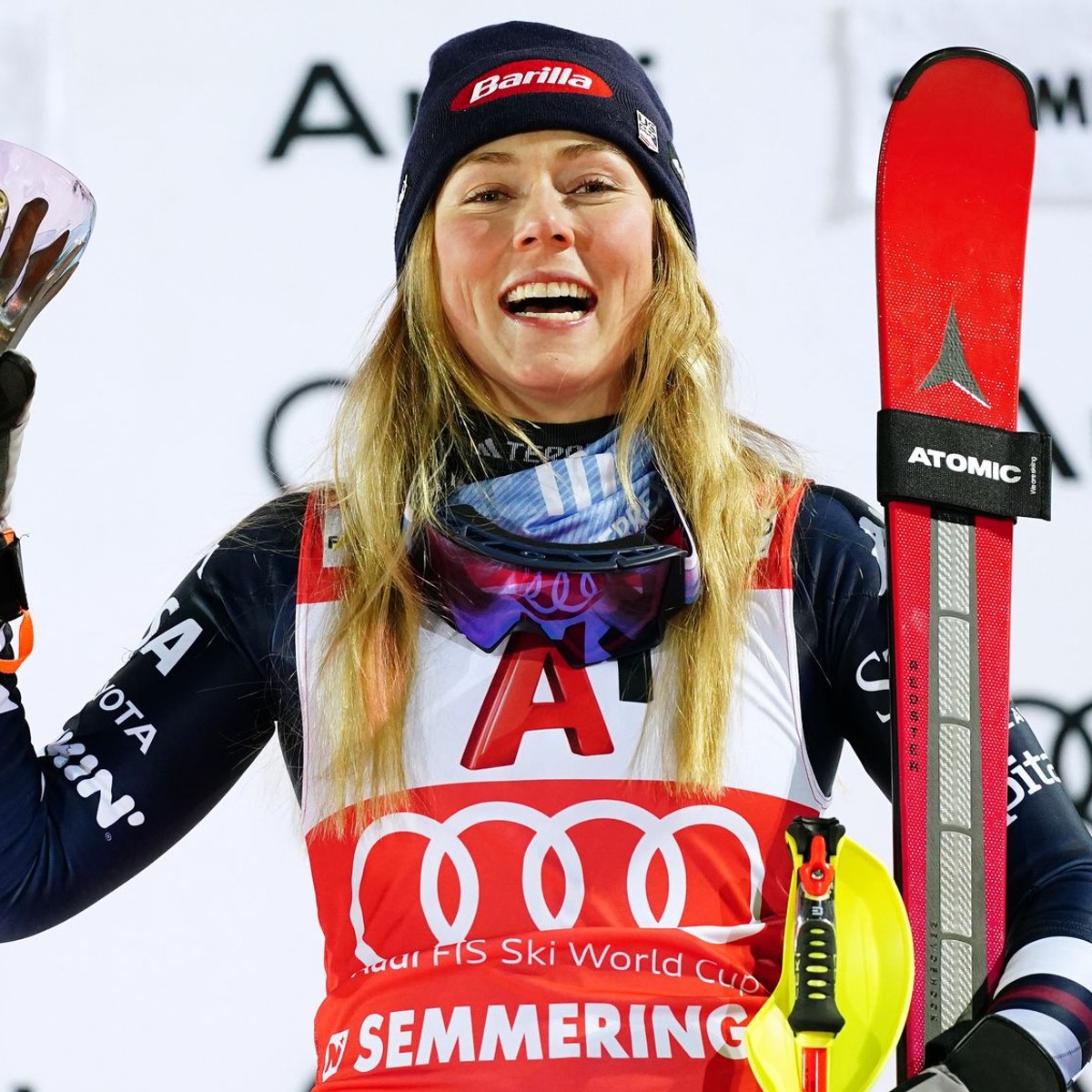 Mikaela Shiffrinová sa teší z víťazstva v Semmeringu.