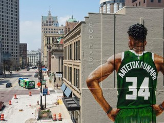 Nástenná maľba gréckeho basketbalistu Giannisa Antetokounmpa, ktorý je jednou z najväčších opôr Milwaukee.
