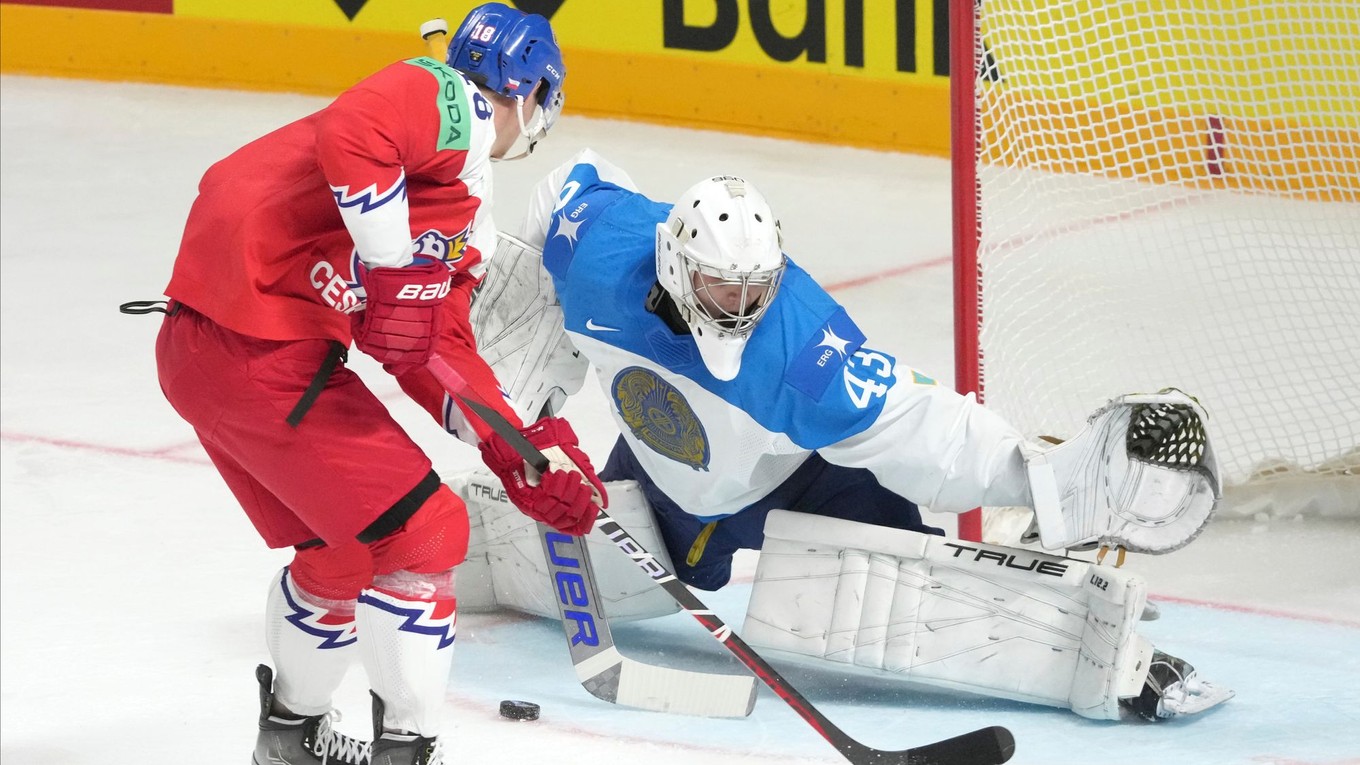 Fotka zo zápasu Česko - Kazachstan na MS v hokeji 2023.