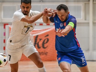 Tomáš Drahovský a Dragan Tomic v prípravnom zápase Slovensko - Srbsko na turnaji Futsal base v Šamoríne (17.09.2024).