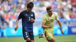 Španielsky futbalista Fermín López strelil gól Japonsku vo štvrťfinále OH v Paríži 2024.