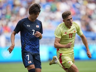Španielsky futbalista Fermín López strelil gól Japonsku vo štvrťfinále OH v Paríži 2024.