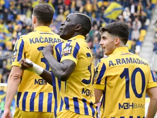 Alioune Sylla (Dunajská Streda) sa raduje po strelení gólu počas finále play off v Niké lige o Konferenčnú ligu. 