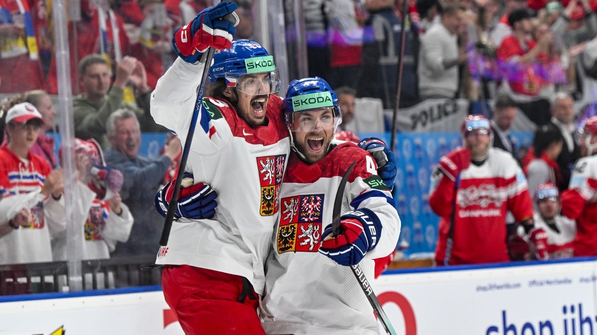 Gólová radosť hráčov Česka na MS v hokeji 2024