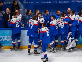 Radosť slovenských hokejistov na ZOH 2022 v Pekingu.