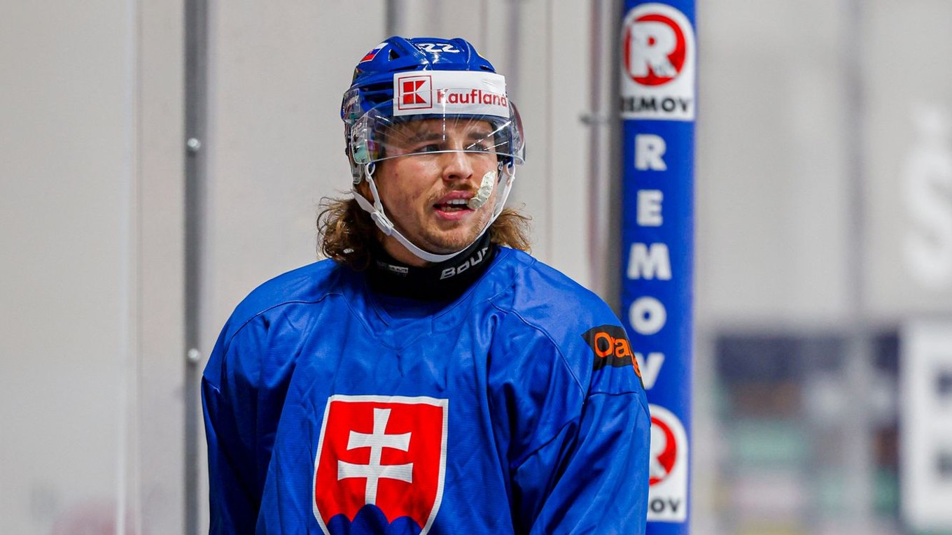 Kristián Pospíšil na tréningu slovenskej hokejovej reprezentácie. 
