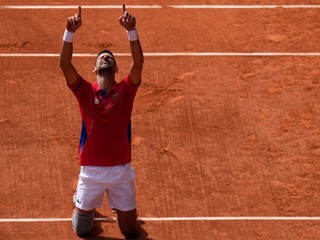 Novak Djokovič vo finálovom zápase proti Carlosovi Alcarazovi na OH 2024 v Paríži.

