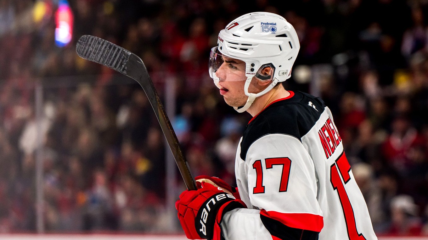Šimon Nemec počas zápasu Montreal Canadiens - New Jersey Devils.