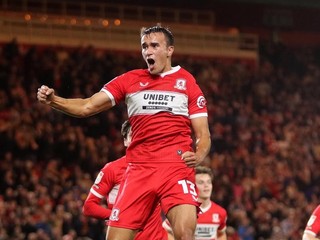 David Strelec oslavuje gól v drese FC Middlesbrough. 