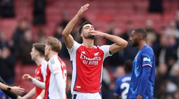 Mikel Merino sa teší po strelenom góle v zápase Arsenal FC - Chelsea FC v 29. kole Premier League.