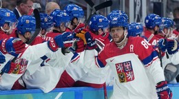 David Pastrňák v zápase štvrťfinále Kanada - Česko na ZOH 2026.