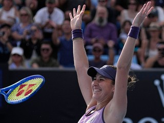 Belinda Benčičová po víťazstve v 1. kole Australian Open 2025.