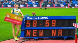Na snímke slovenská bežkyňa Emma Zapletalová s národným rekordom v behu na 400 metrov počas hlavného programu atletického mítingu Zlatá tretra v Ostrave.