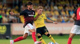 Momentka zo zápasu AIF Mjällby – Lincoln Red Imps.