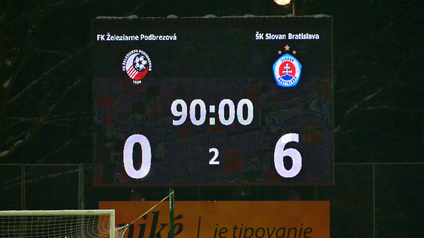 Výsledok zápasu medzi Podbrezovou a Slovanom Bratislava v 17. kole Niké ligy.